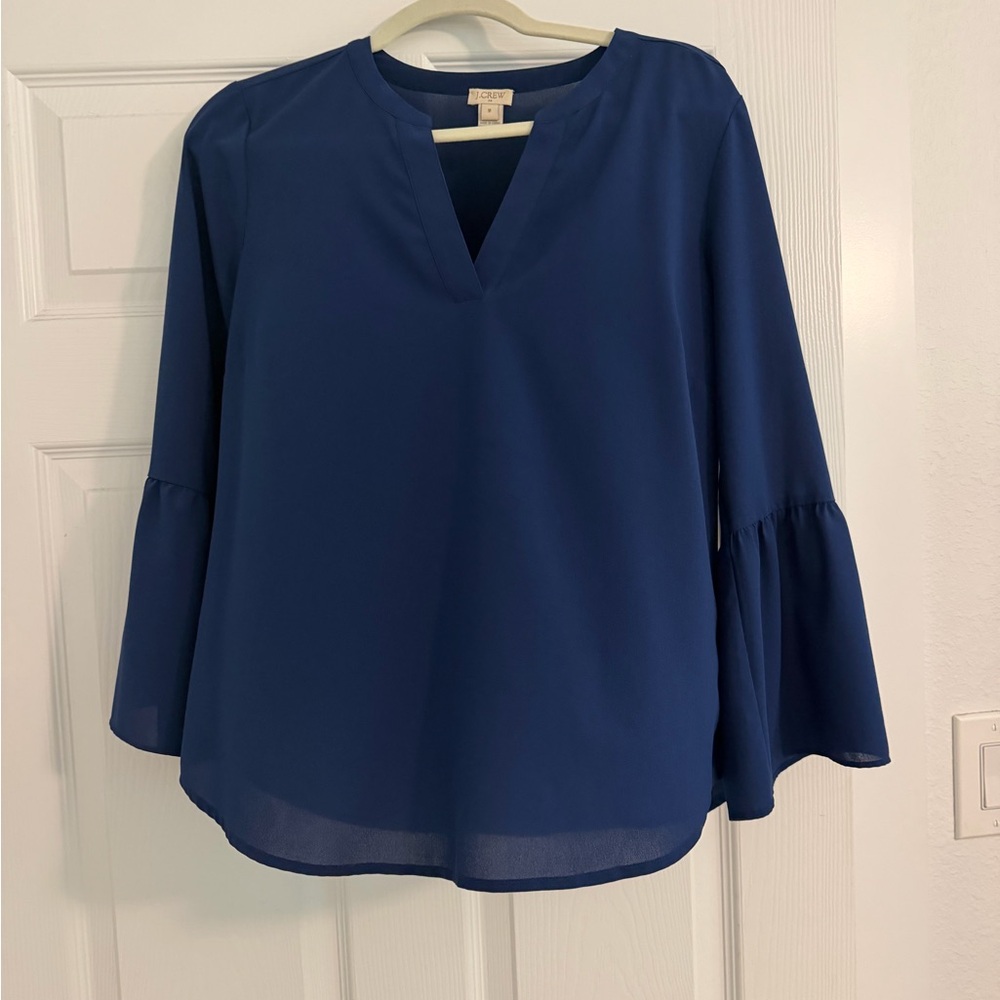 J Crew Navy Blue V-Neck Bell Sleeve Blouse